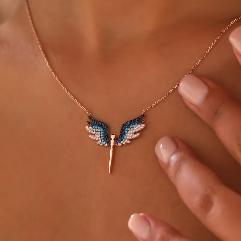 Angel Design Silver Necklace Set with Colorful Jewelry