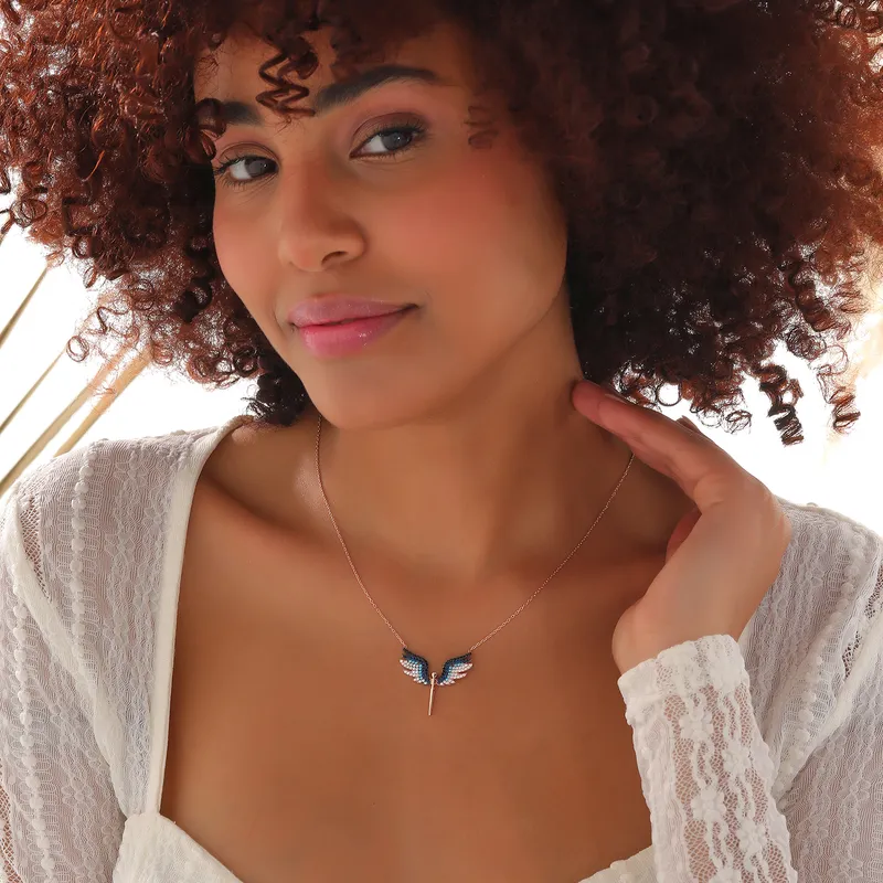 Angel Design Silver Necklace Set with Colorful Jewelry