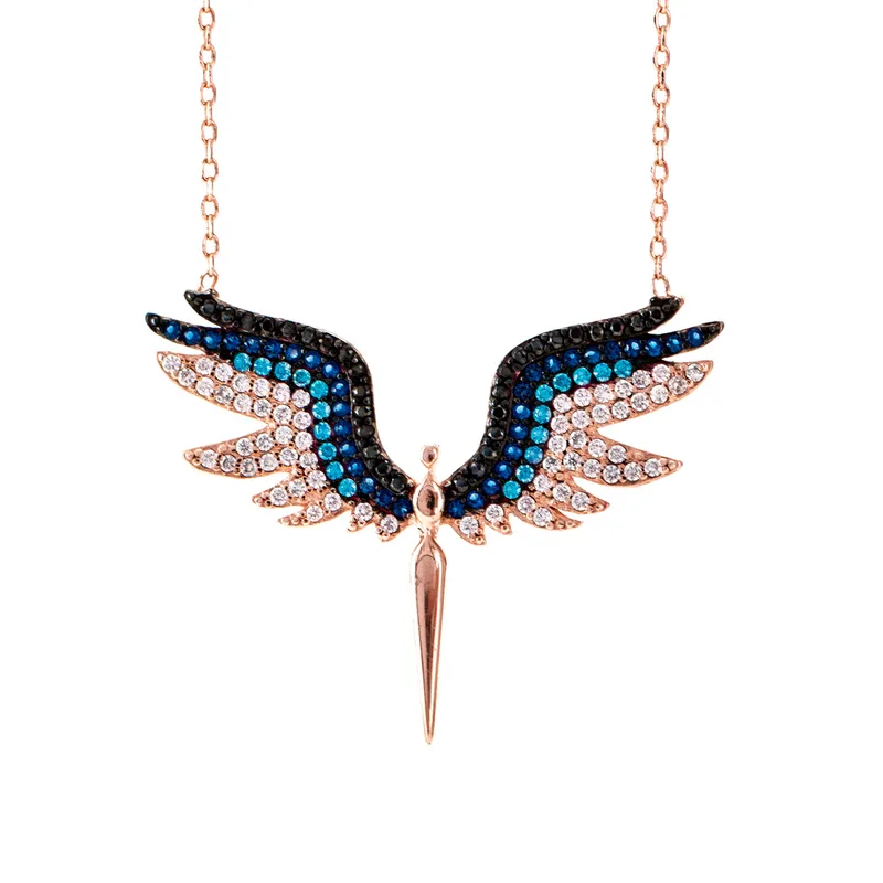 Angel Design Silver Necklace Set with Colorful Jewelry