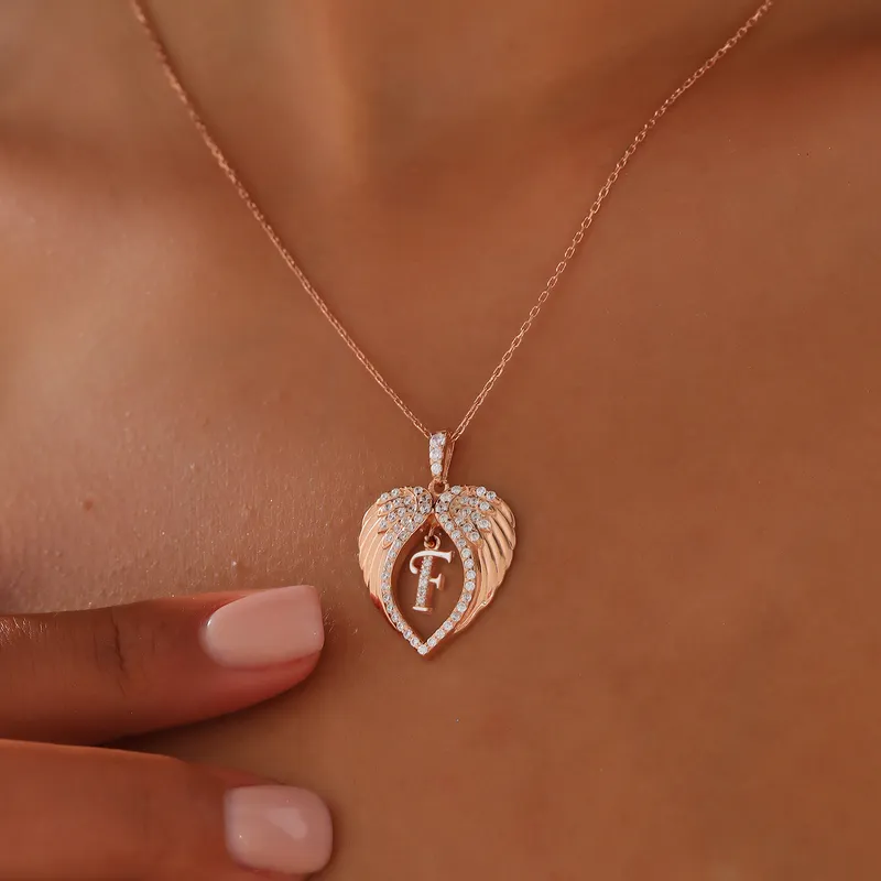 Angel Wings in Heart Shape Silver Necklace Pendant