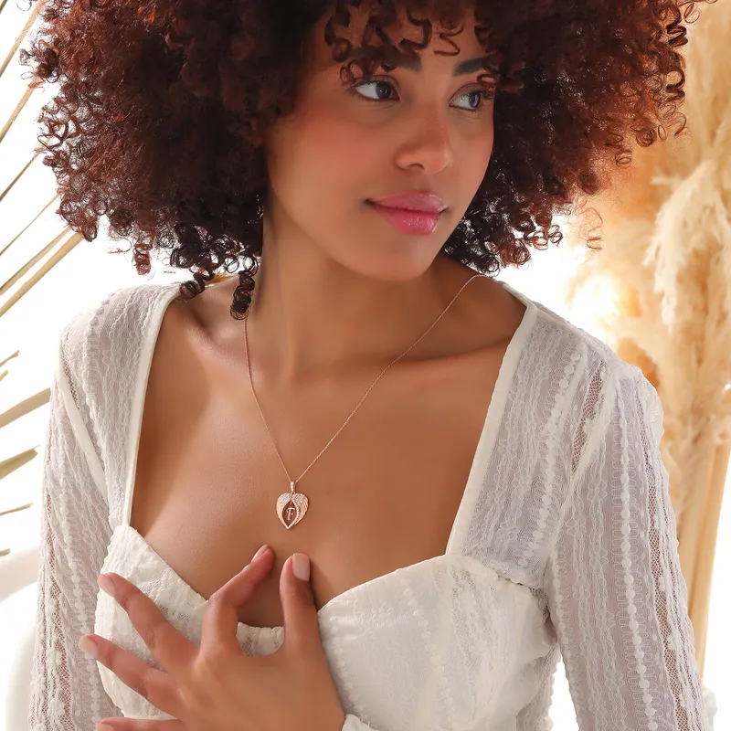 Angel Wings in Heart Shape Silver Necklace Pendant