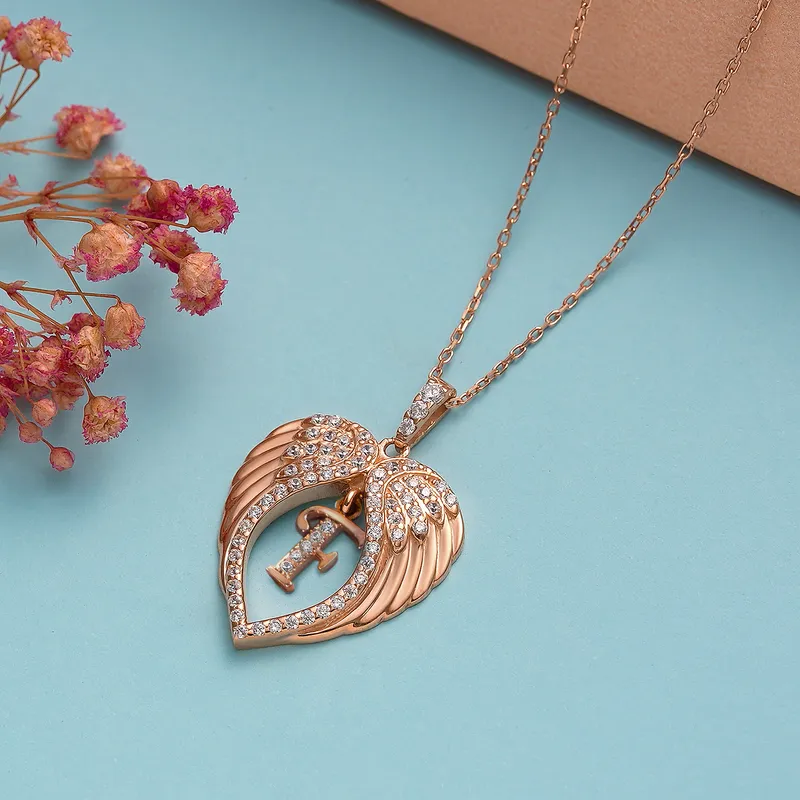 Angel Wings in Heart Shape Silver Necklace Pendant