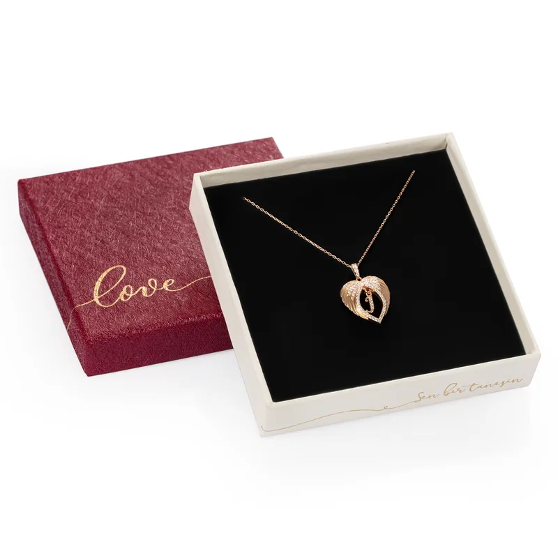 Angel Wings in Heart Shape Silver Necklace Pendant