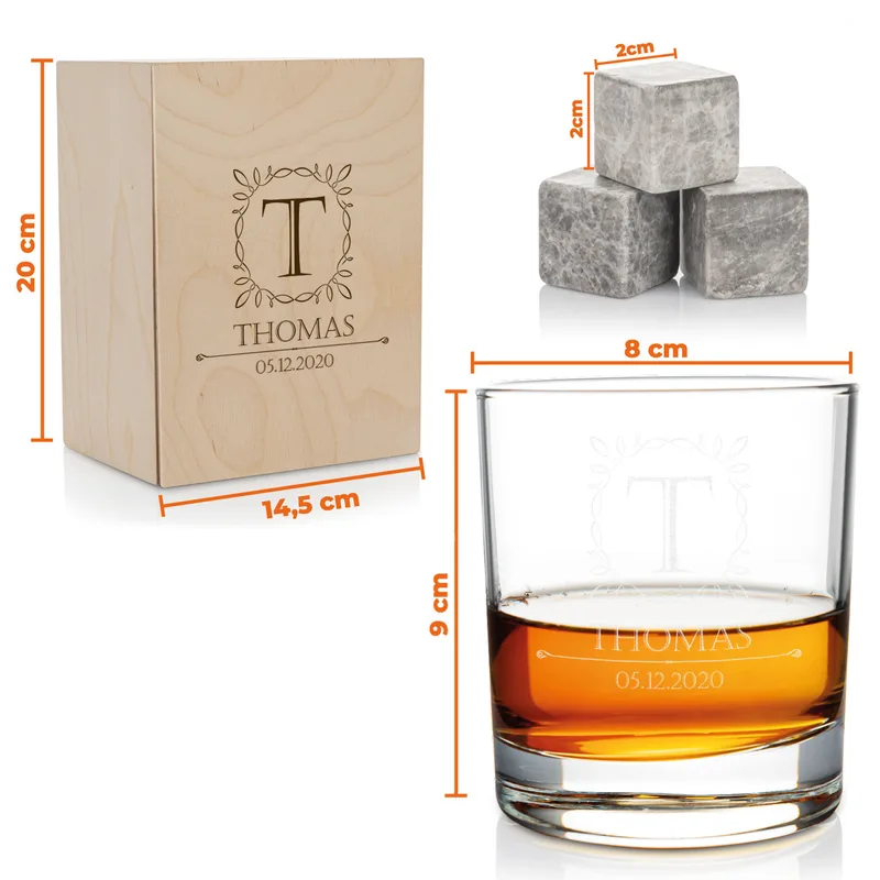Anniversary Gifts for Boyfriend Whiskey Glass Set with Wooden Box