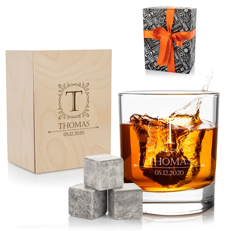 Anniversary Gifts for Boyfriend Whiskey Glass Set with Wooden Box