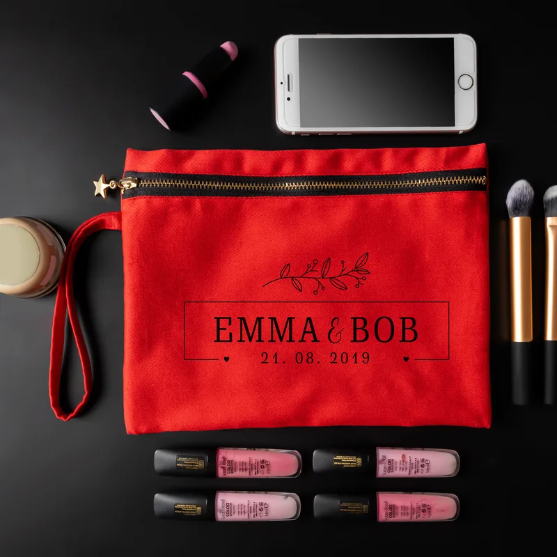 Personalised Anniversary Canvas Makeup Bag with Name and Date