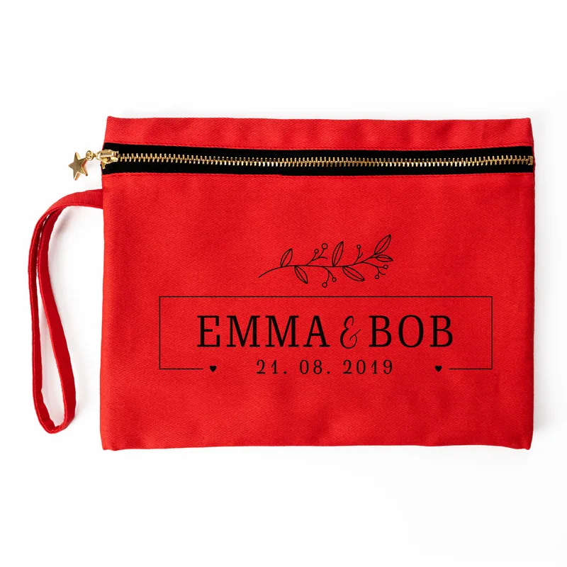 Personalised Anniversary Canvas Makeup Bag with Name and Date
