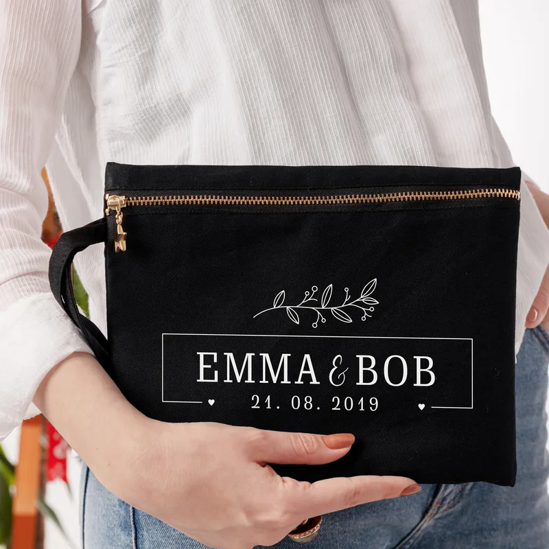 Personalised Anniversary Canvas Makeup Bag with Name and Date