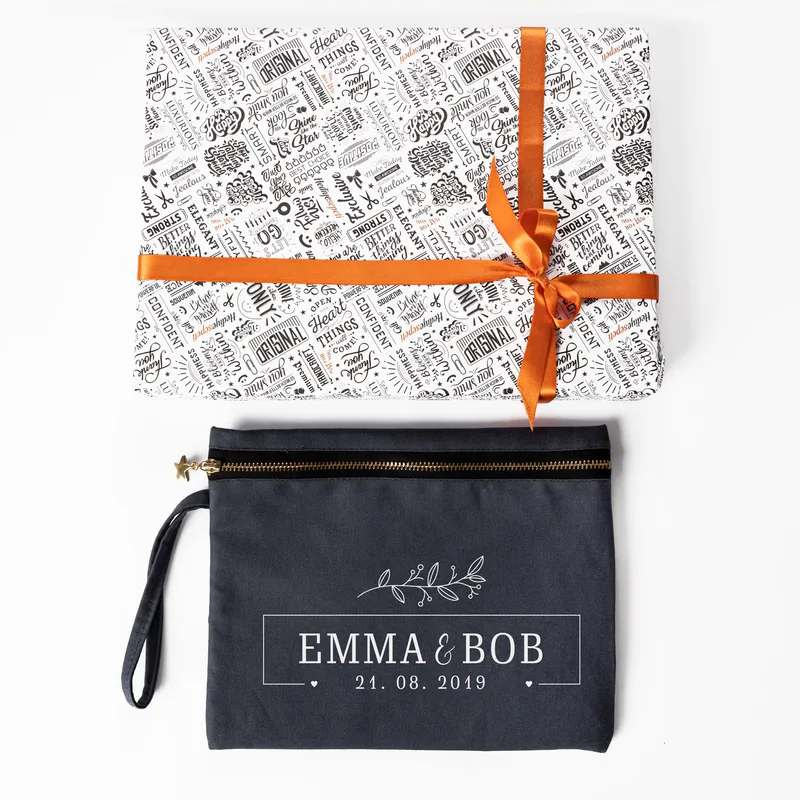 Personalised Anniversary Canvas Makeup Bag with Name and Date