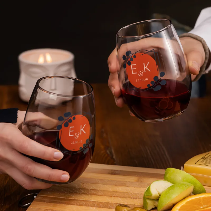 Anniversary Gifts Personalized Wine Glass Set with Name and Date