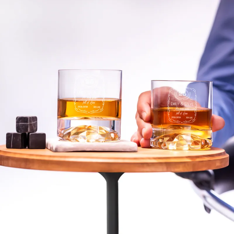 Personalised Anniversary Whiskey Glass Set in Engraved Wooden Box