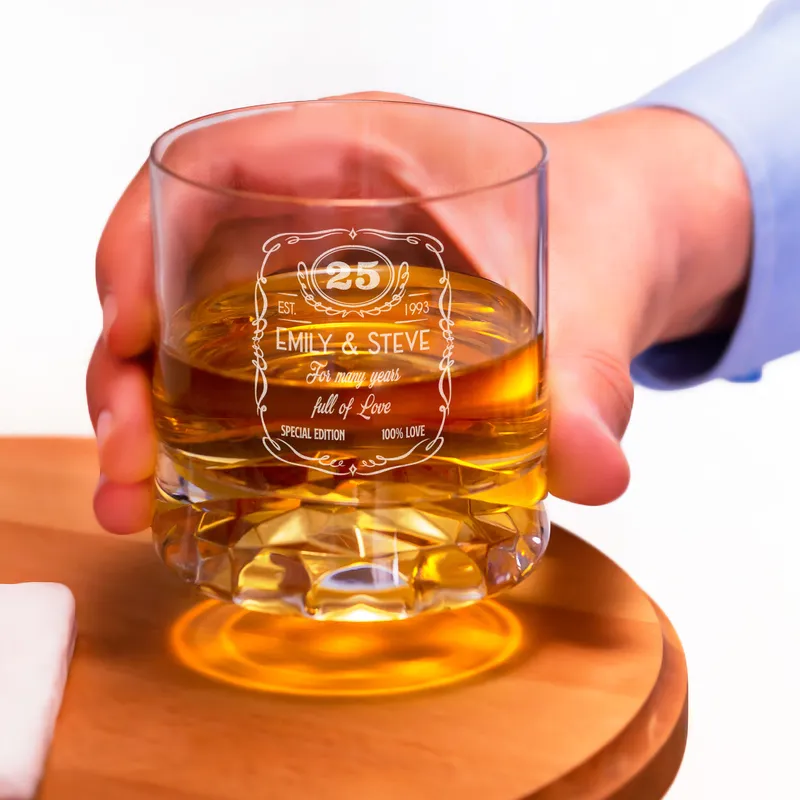 Personalised Anniversary Whiskey Glass Set in Engraved Wooden Box