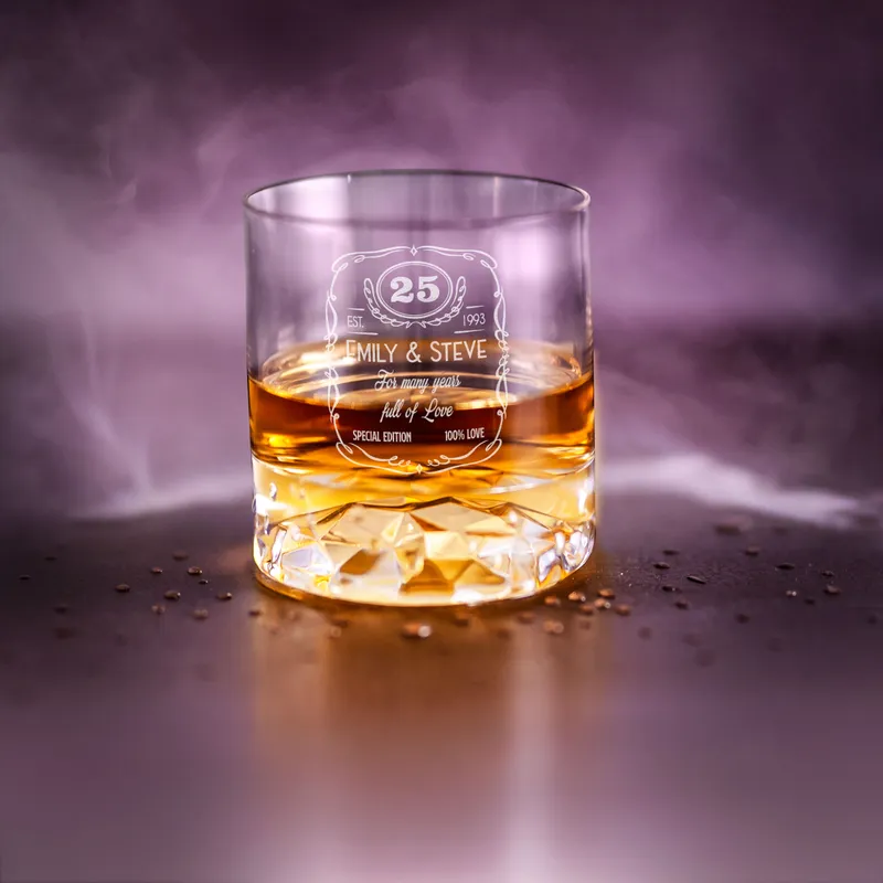 Personalised Anniversary Whiskey Glass Set in Engraved Wooden Box