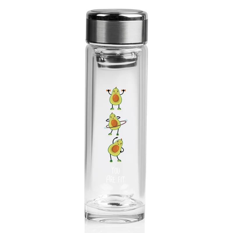 Avacado Printed Double Walled Glass Thermos