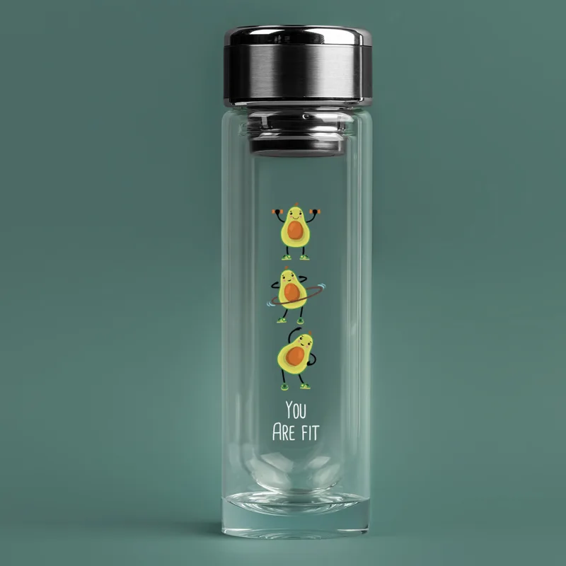 Avacado Printed Double Walled Glass Thermos