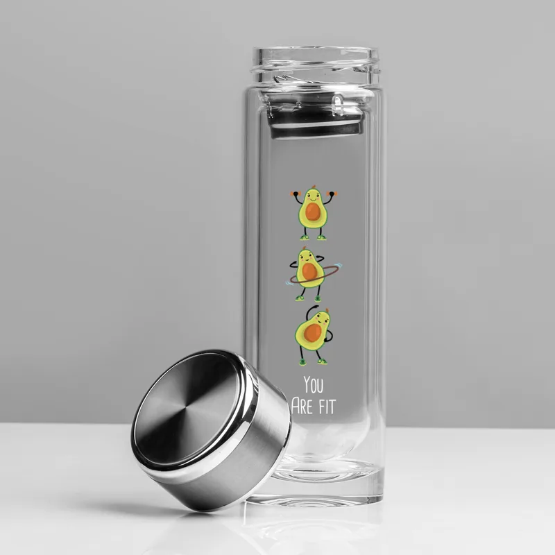 Avacado Printed Double Walled Glass Thermos