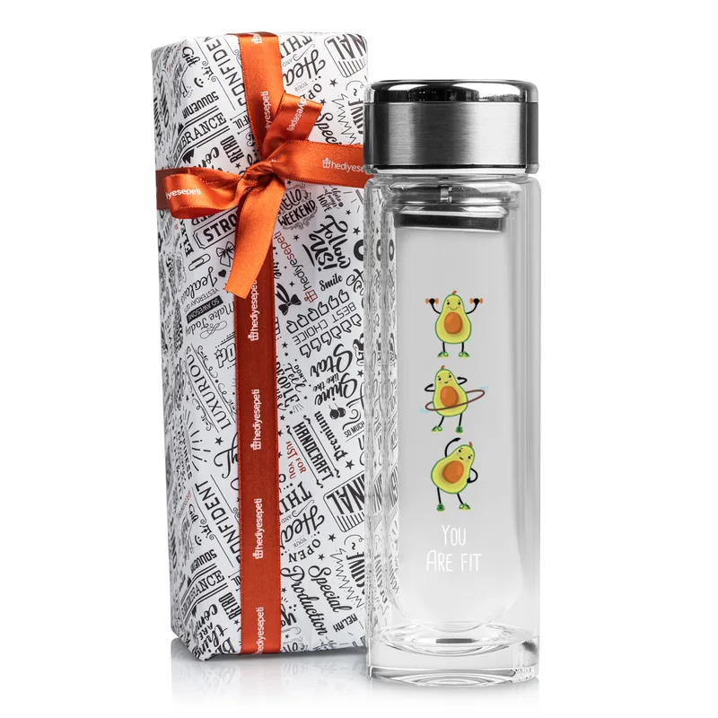 Avacado Printed Double Walled Glass Thermos