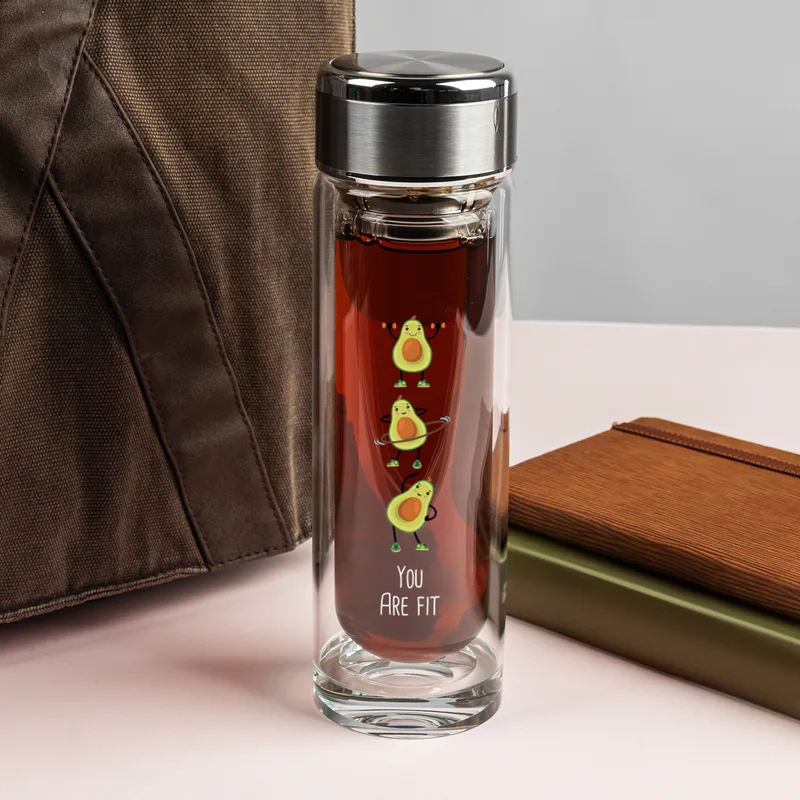 Avacado Printed Double Walled Glass Thermos