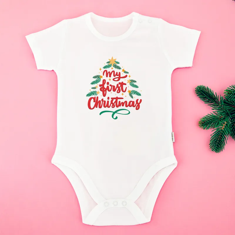 Baby Bodysuit with 'My First Christmas' Design