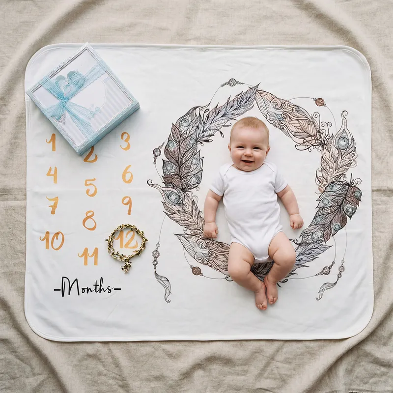 Baby Boy Monthly Milestone Photo Blanket Gift Set