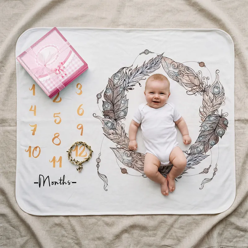 Baby Girl Monthly Milestone Photo Blanket with Gift Box