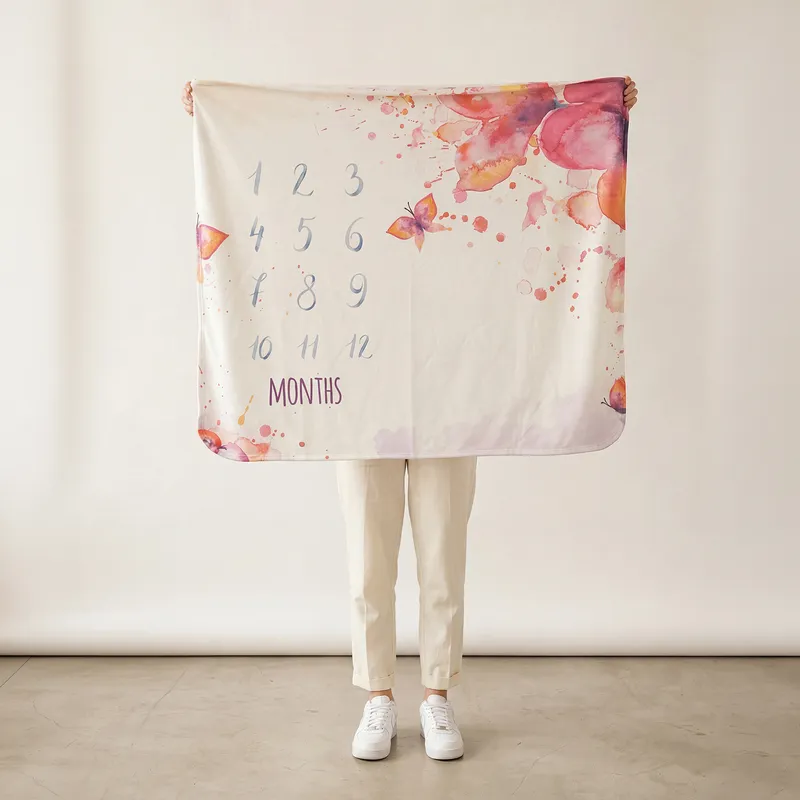 Baby Girl Monthly Milestone Photo Blanket with Gift Box