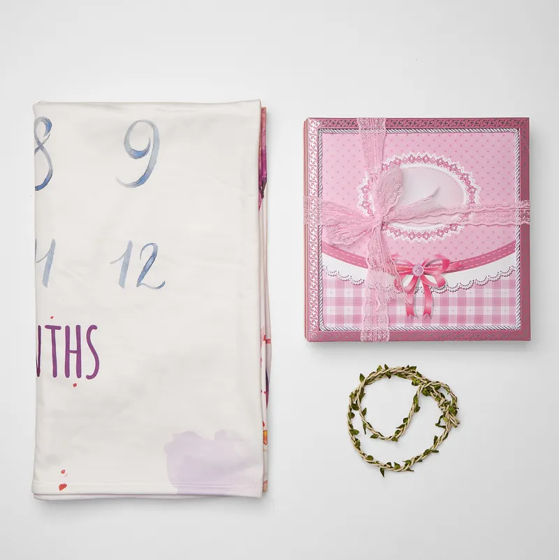 Baby Girl Monthly Milestone Photo Blanket with Gift Box