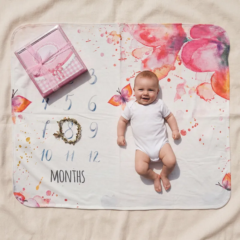 Baby Girl Monthly Milestone Photo Blanket with Gift Box