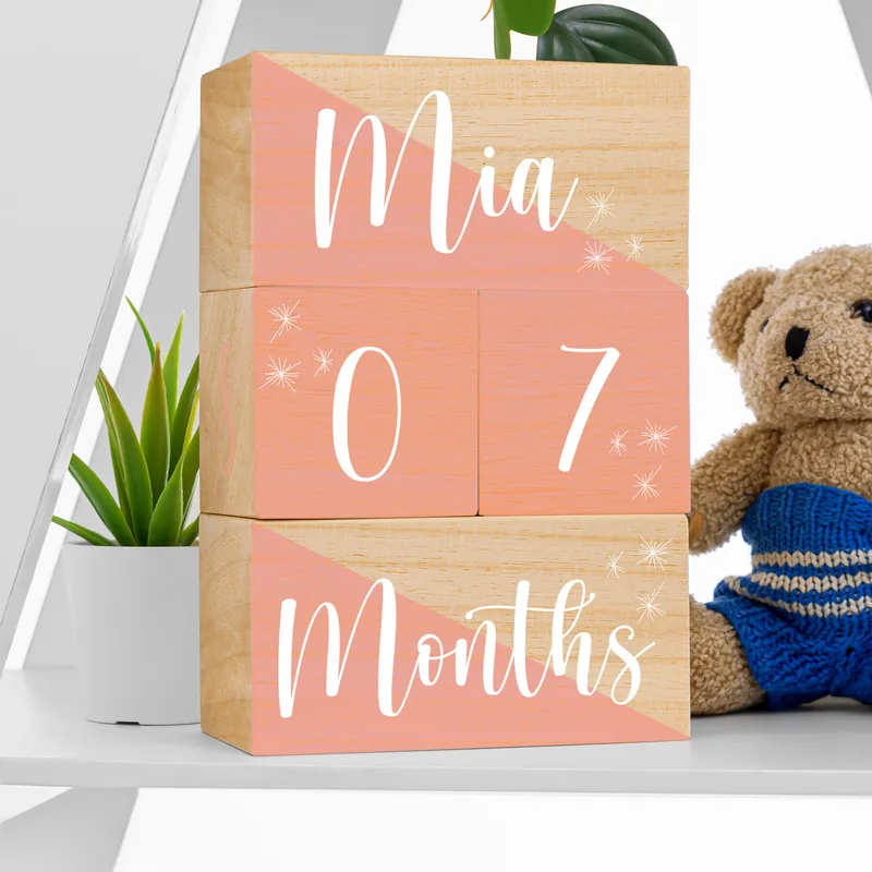 Baby Girl Wooden Personalized Milestone Blocks