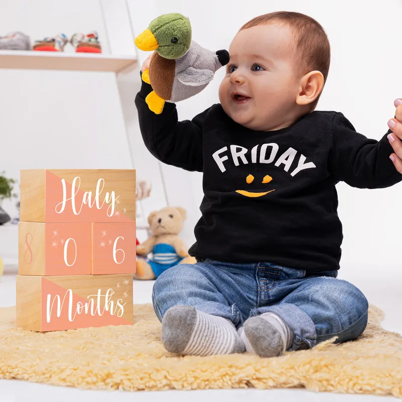 Baby Girl Wooden Personalized Milestone Blocks