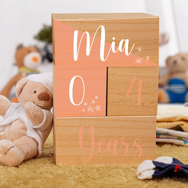 Baby Girl Wooden Personalized Milestone Blocks