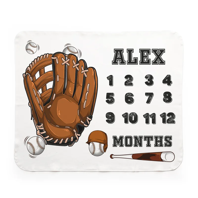 Personalised Baseball Baby Milestone Blanket for Newborn Photos