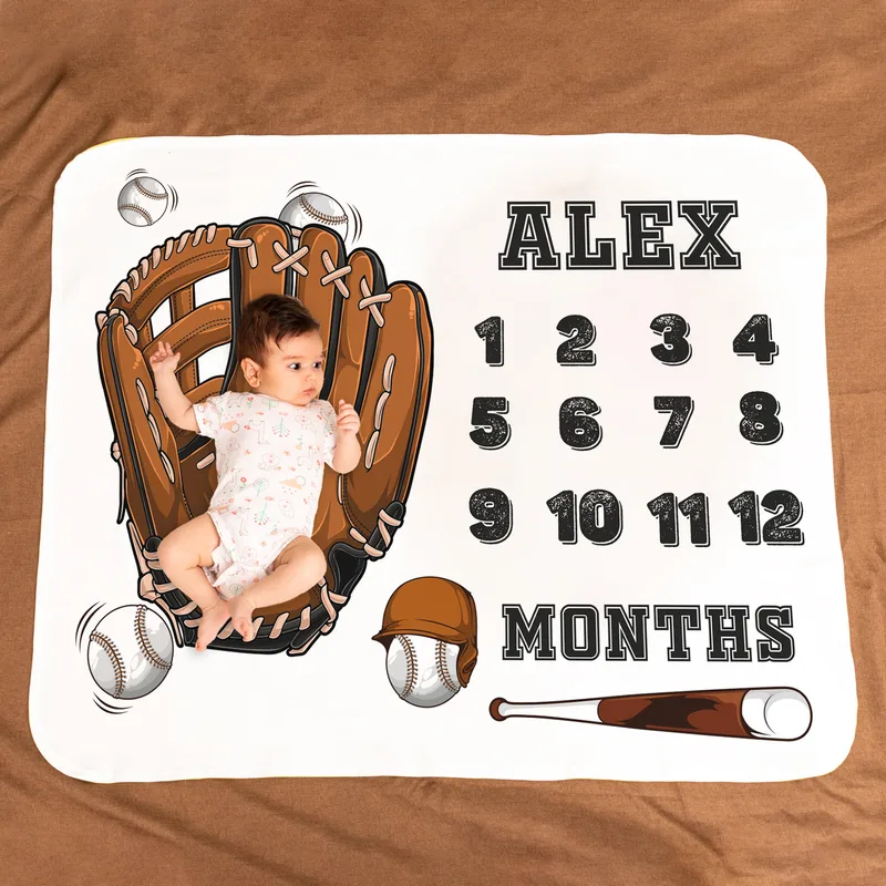 Personalised Baseball Baby Milestone Blanket for Newborn Photos