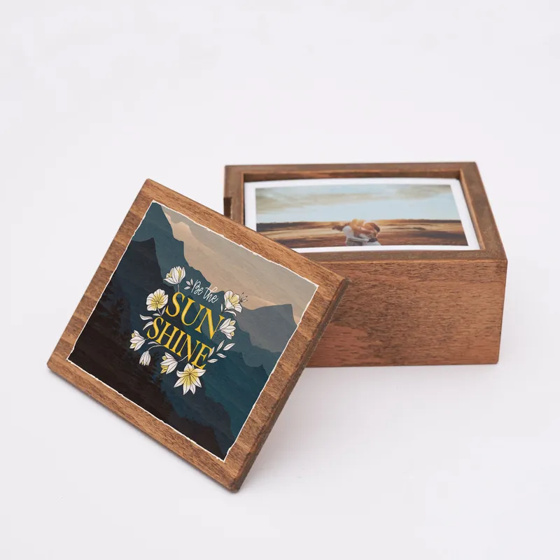 Be The Sunshine Motto Wooden Photo Box with 70 Photo Prints