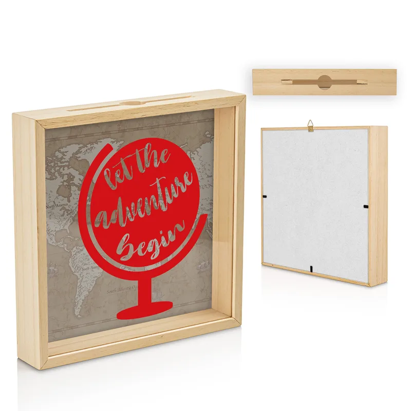 Adventure Awaits Wooden Money Box for Travel Lovers