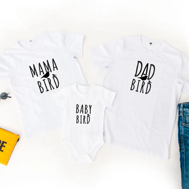 Bird Design Parent T-Shirt Baby Bodysuit 3-Piece Family Set