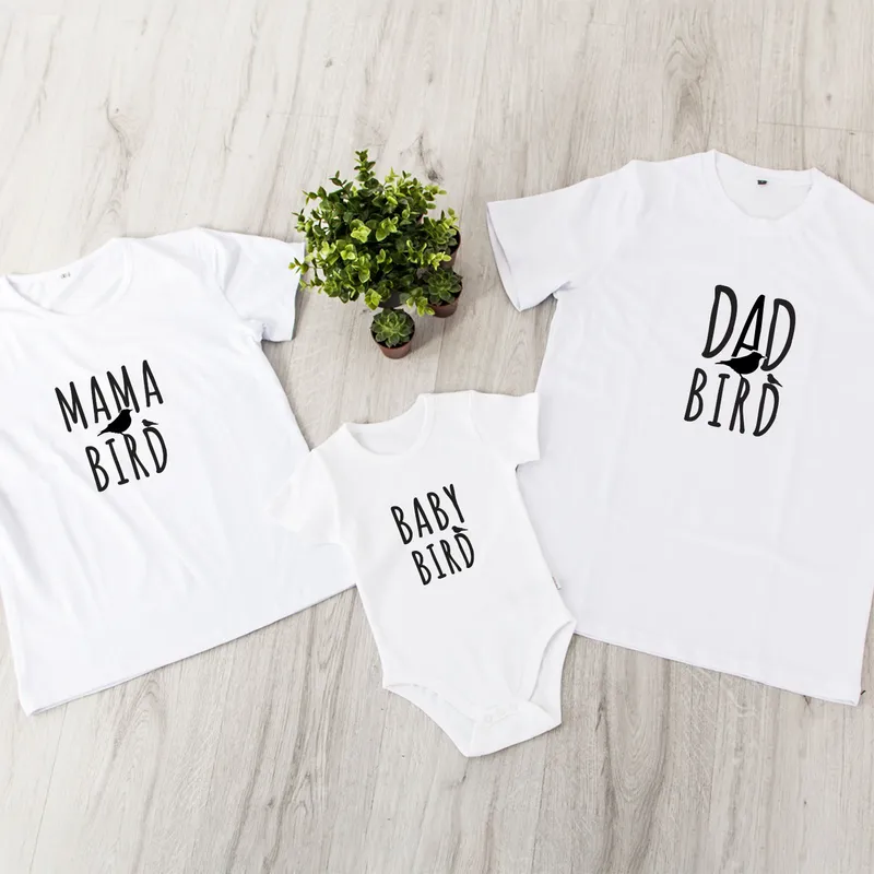 Bird Design Parent T-Shirt Baby Bodysuit 3-Piece Family Set