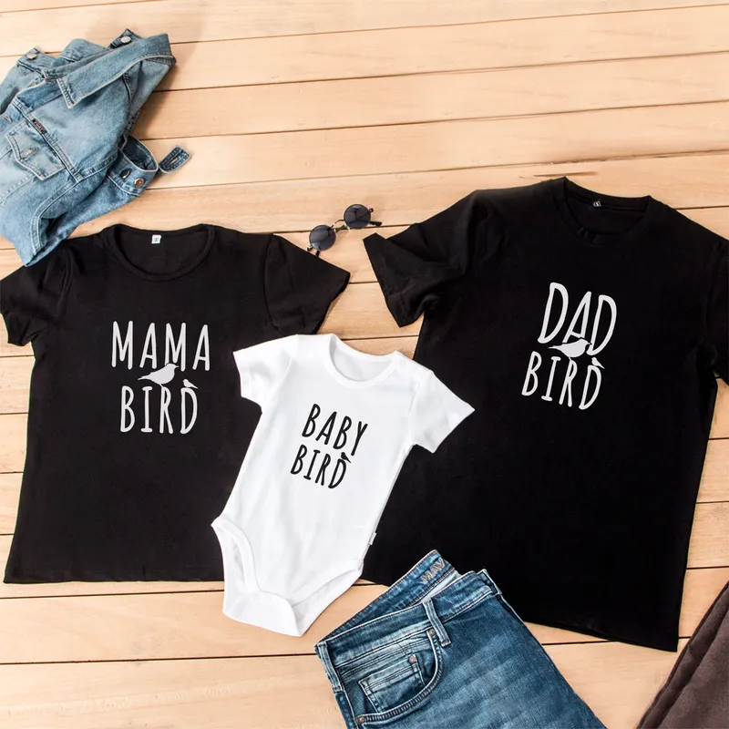Bird Design Parent T-Shirt Baby Bodysuit 3-Piece Family Set