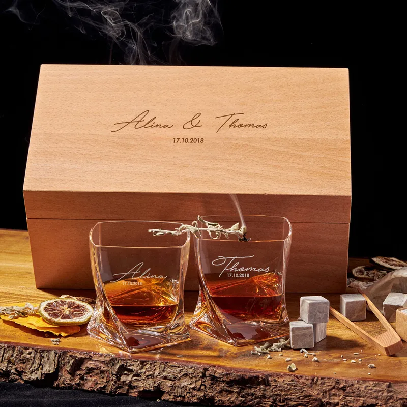Personalised Whiskey Glass Set for Anniversaries and Romantic Gifts