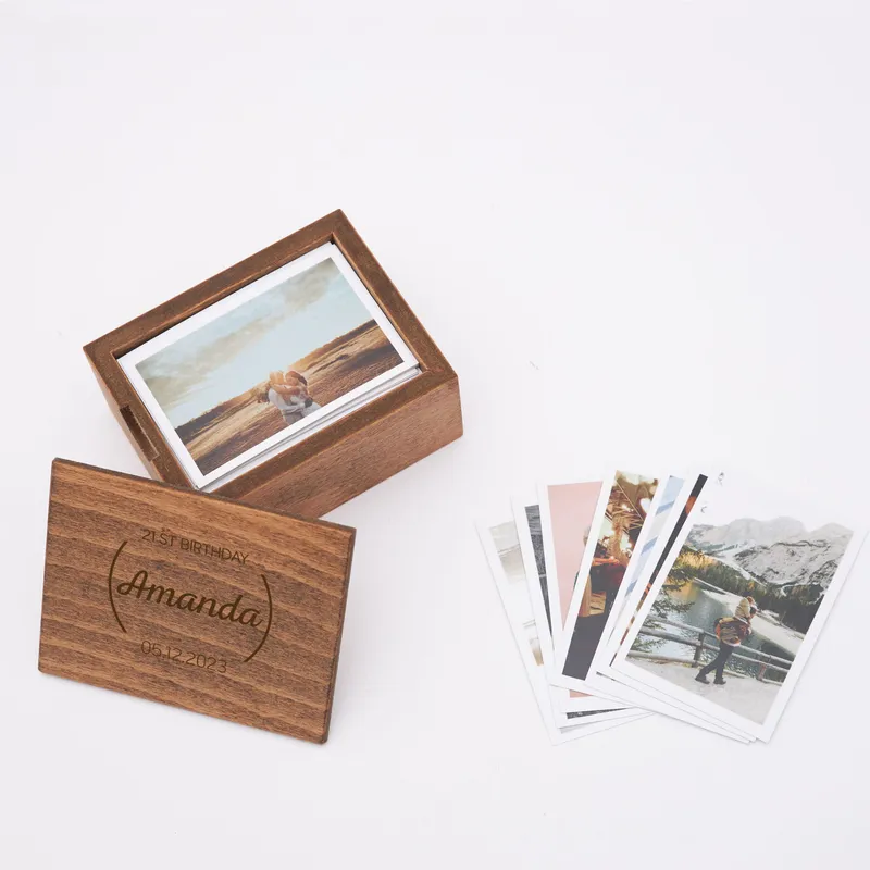 Birthday Gift 70 Prints Wooden Photo Box with Personalized Cover