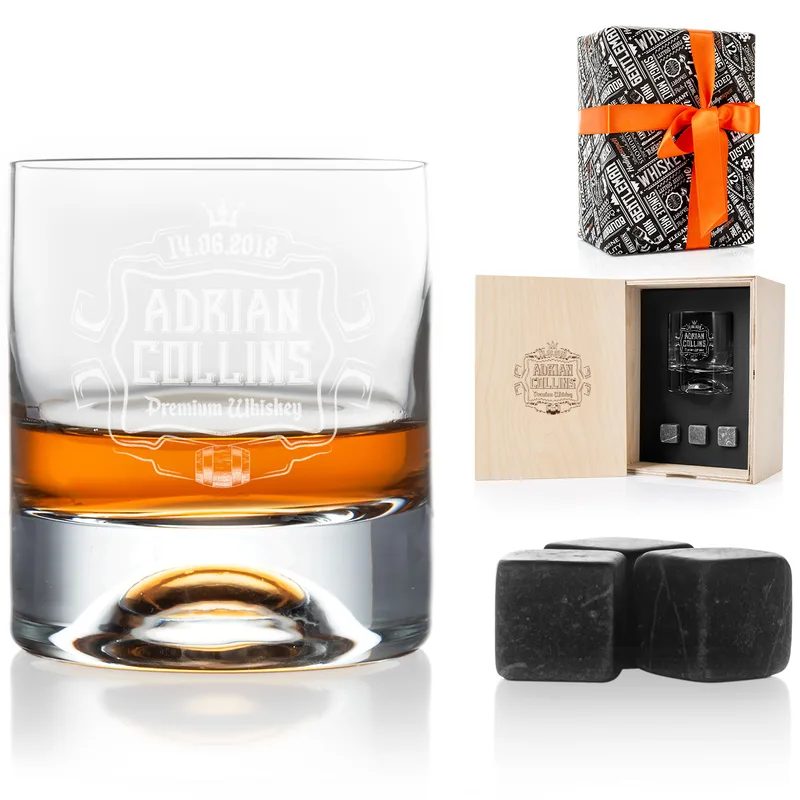 Birthday Gifts for Friends Whiskey Glass Set in Wooden Gift Box