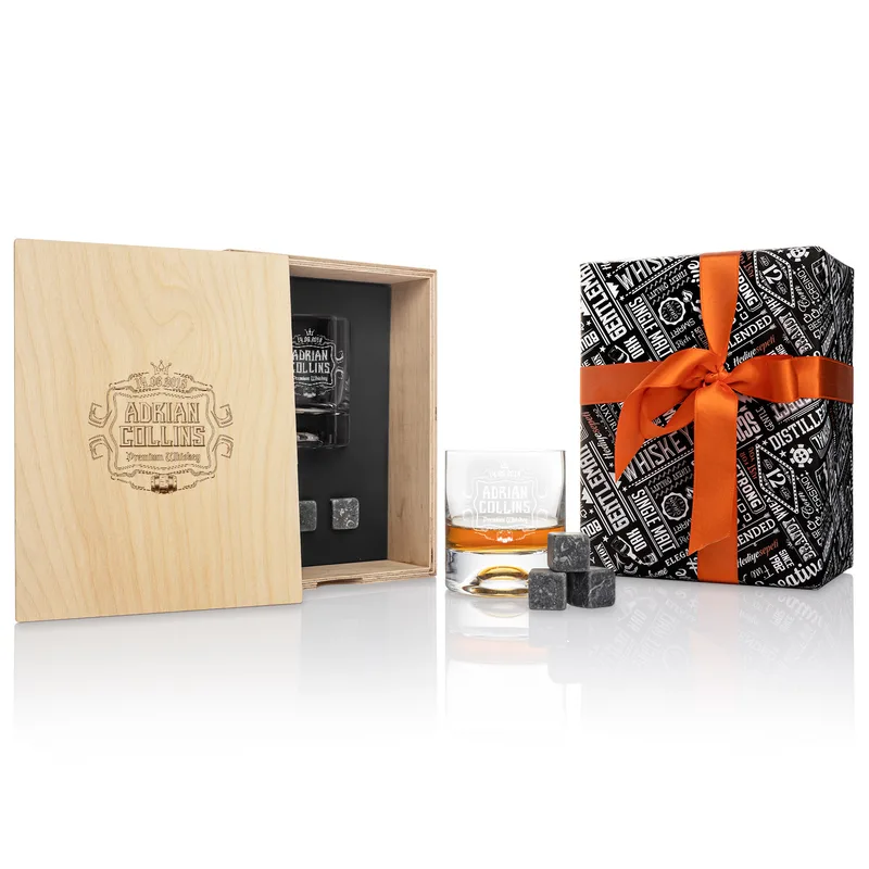 Birthday Gifts for Friends Whiskey Glass Set in Wooden Gift Box
