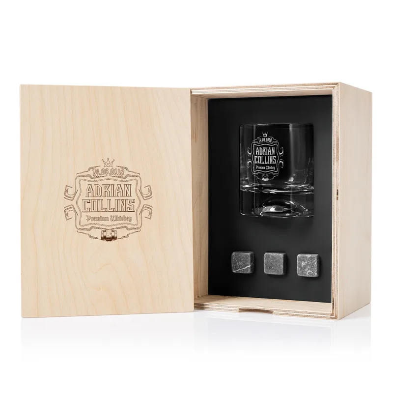 Birthday Gifts for Friends Whiskey Glass Set in Wooden Gift Box