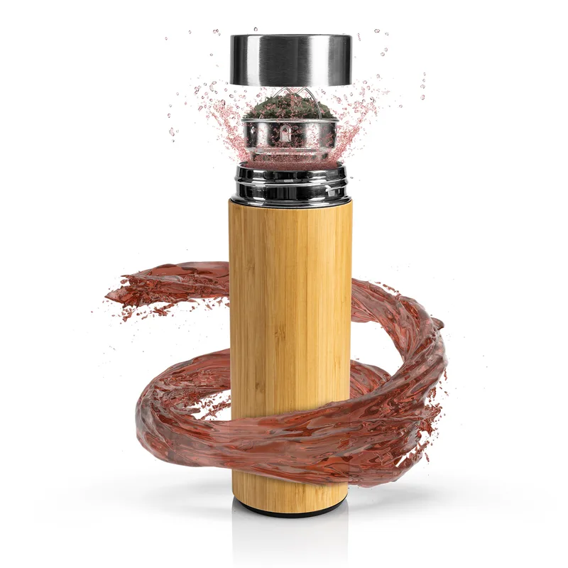 Birthday Gifts Initials Printed Bamboo Thermos Flask with Tea Strainer