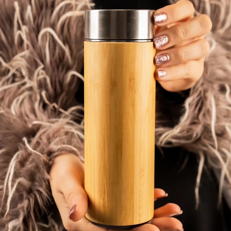 Birthday Gifts Initials Printed Bamboo Thermos Flask with Tea Strainer