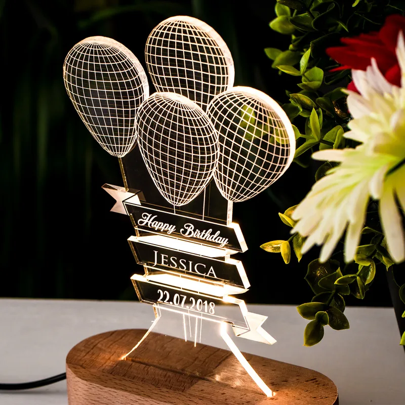 Birthday Gifts Personalized Led Lamp with Balloons