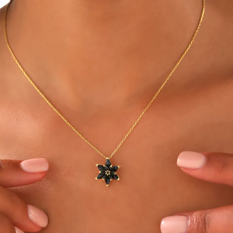 Black Lotus Gold Plated Necklace for Her