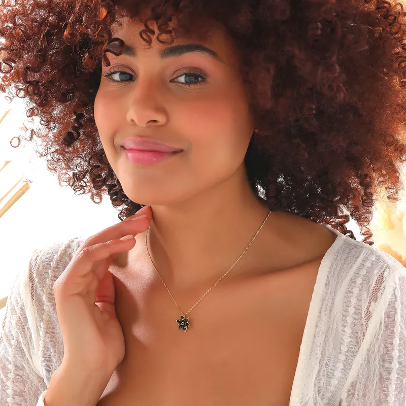 Black Lotus Gold Plated Necklace for Her