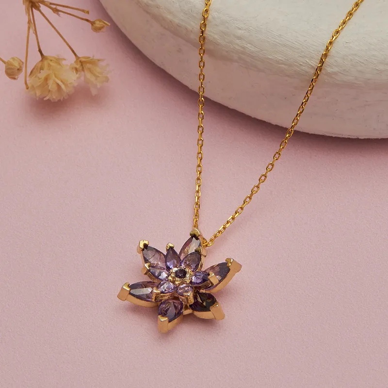 Black Lotus Gold Plated Necklace for Her