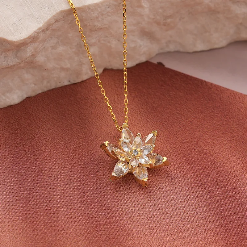 Black Lotus Gold Plated Necklace for Her